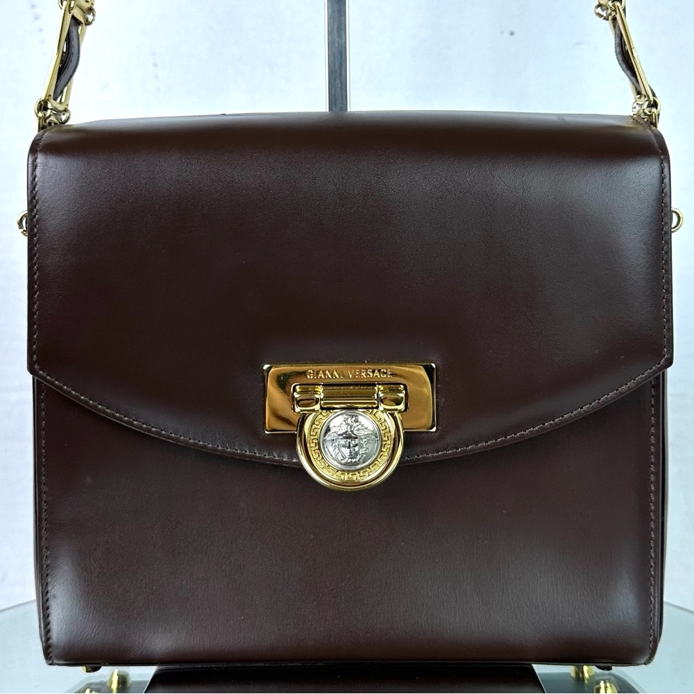 Versace Brown Shoulder Bag with Gold Accents